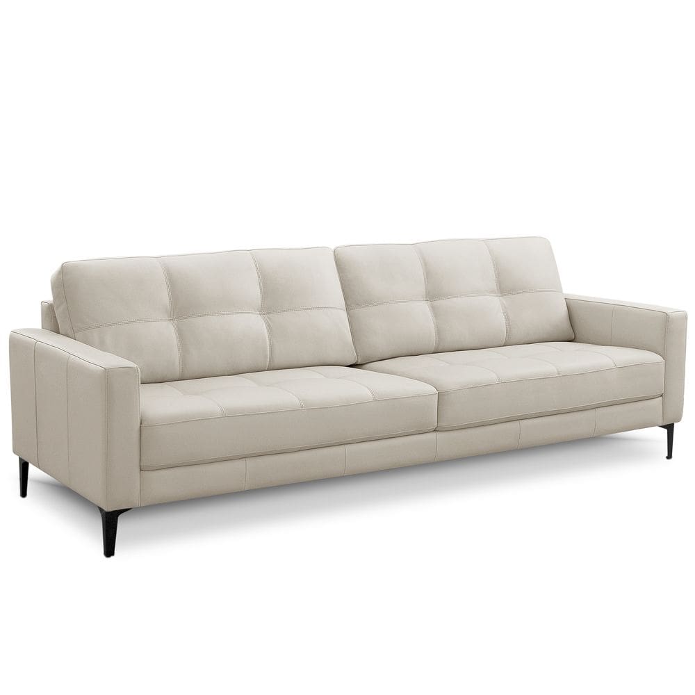 Sofá 3 Lugares Para Sala Living Industrial 240cm Amélie L06 Couro Off White - Lyam Decor