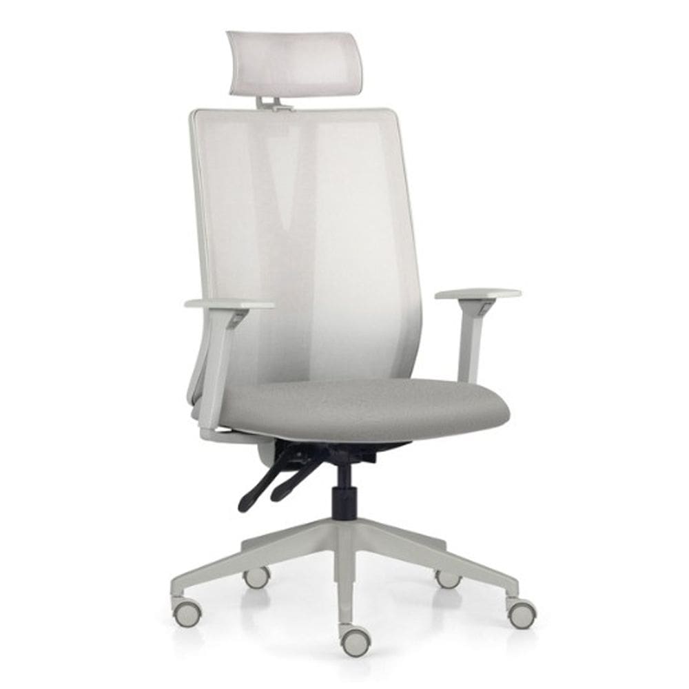 Cadeira Escritório Giratória Presidente Flow F02 Base Cinza Crepe Cinza - Lyam Decor