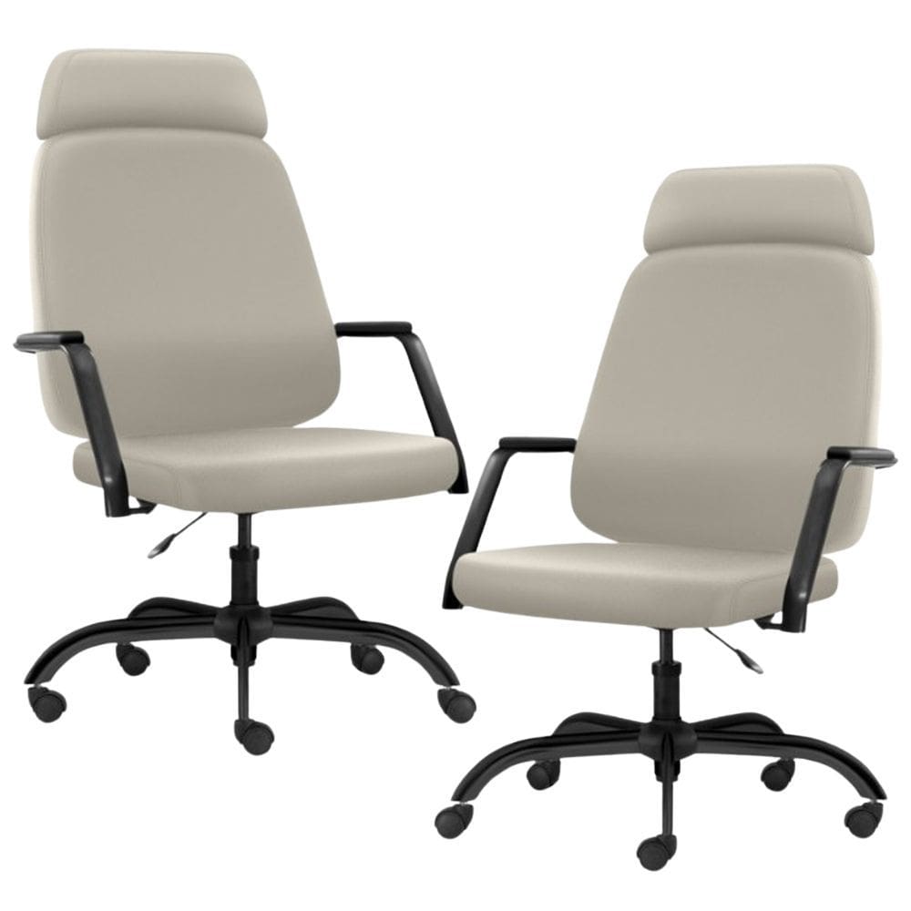 Kit 02 Cadeiras de Escritório Giratória com Apoio de Cabeça Hub F02 Sintético Areia - Lyam Decor