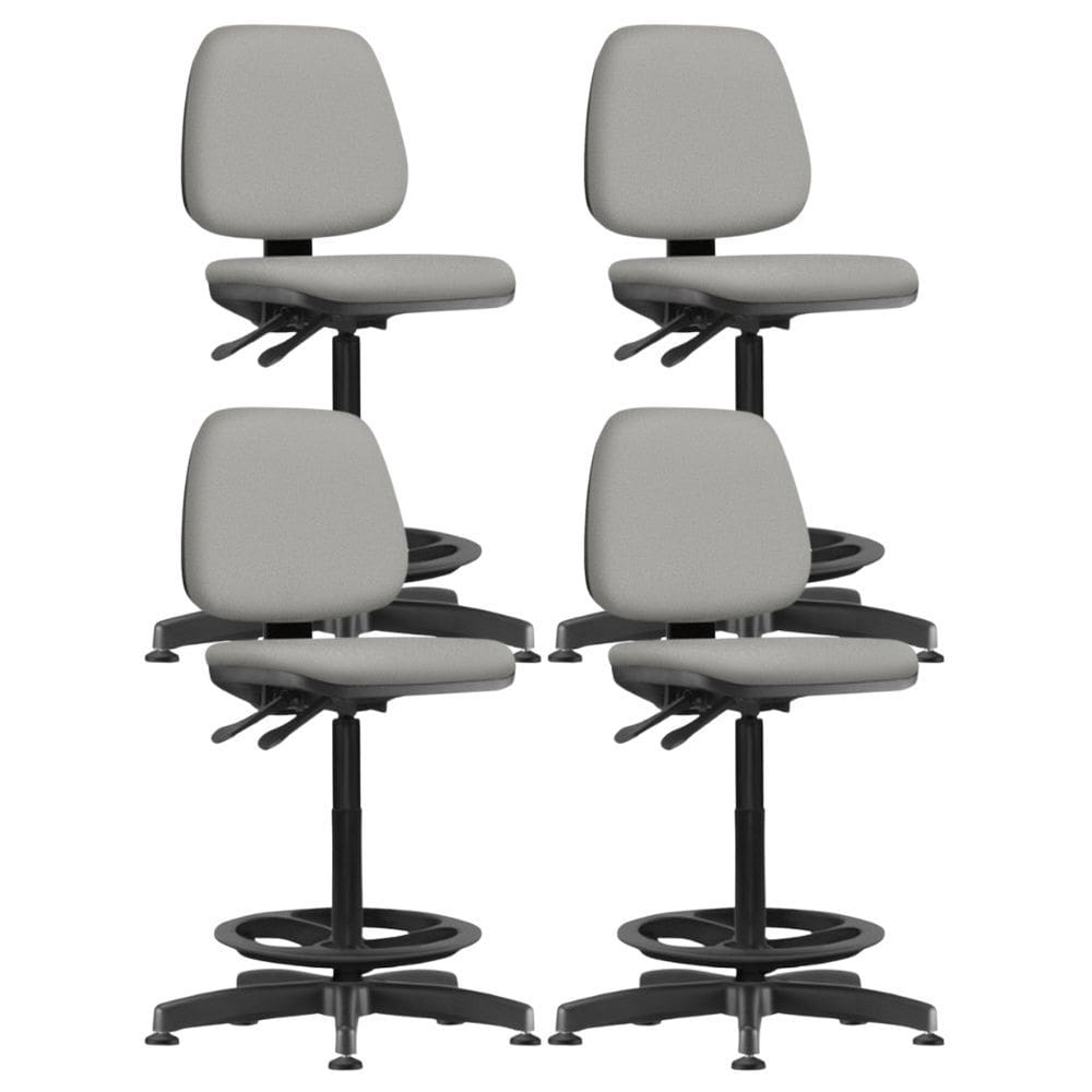 Kit 04 Cadeiras Caixa Alta Giratória Estofada Work F02 Crepe Cinza - Lyam Decor