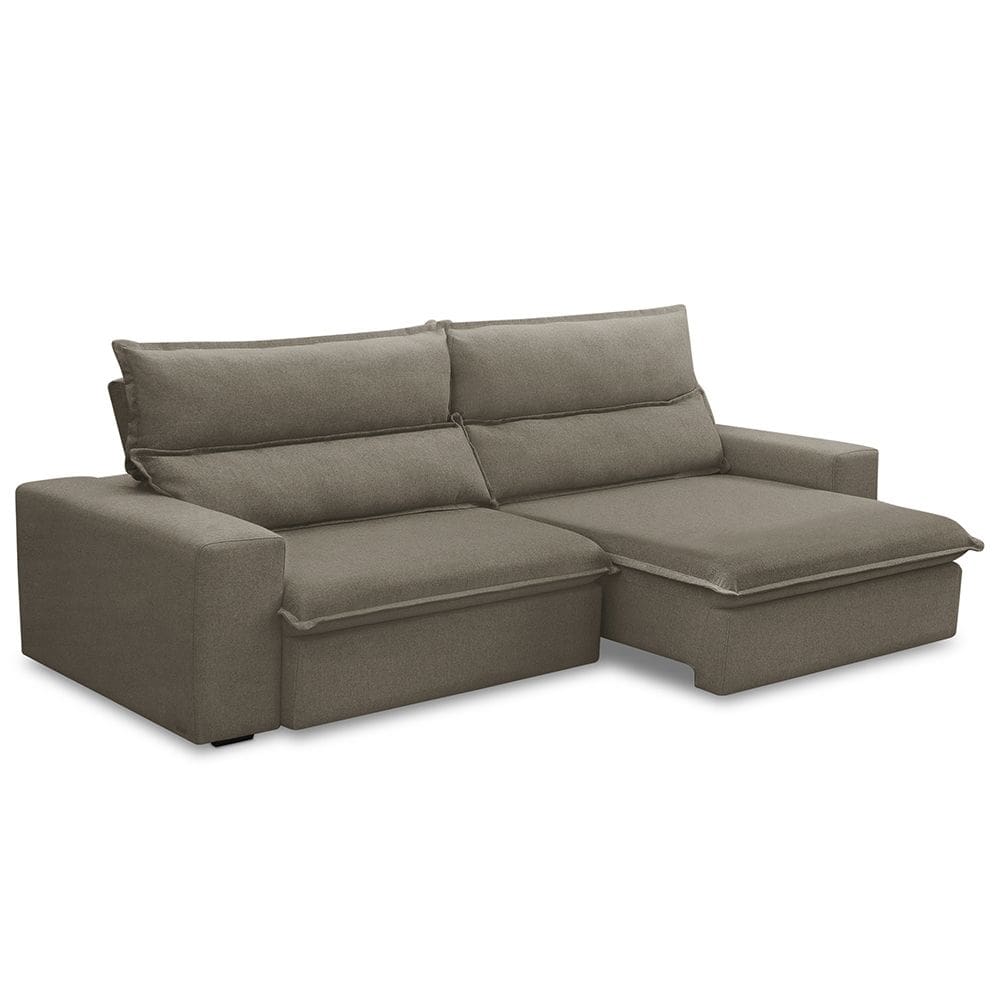 Sofá Retrátil Reclinável Para Sala 4 Lugares 280cm Senzi F04 Veludo Marrom Claro - Lyam Decor