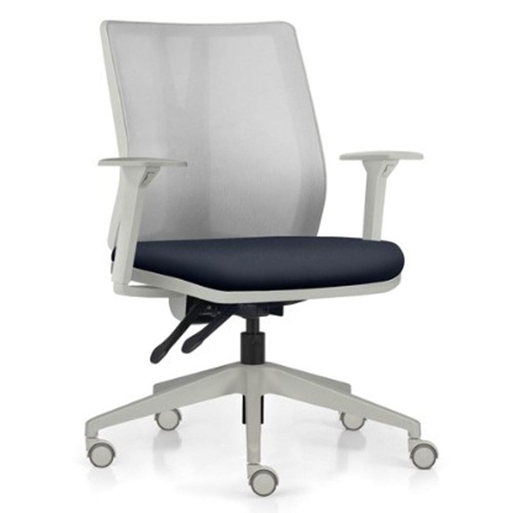 Cadeira de Escritório Giratória Diretor Flow F02 Base Cinza Sintético Azul - Lyam Decor