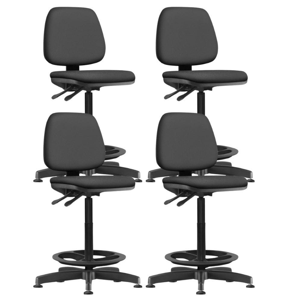Kit 04 Cadeiras Caixa Alta Giratória Estofada Work F02 Crepe Preto - Lyam Decor