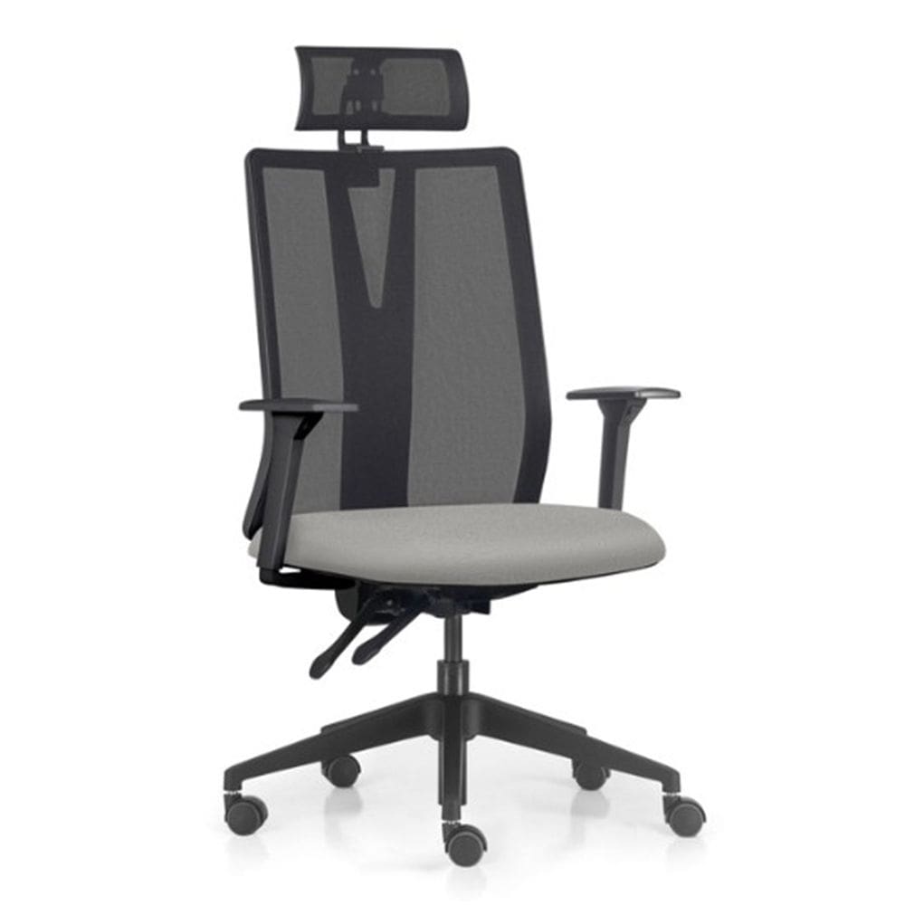 Cadeira Escritório Giratória Presidente Flow F02 Base Preta Crepe Cinza - Lyam Decor