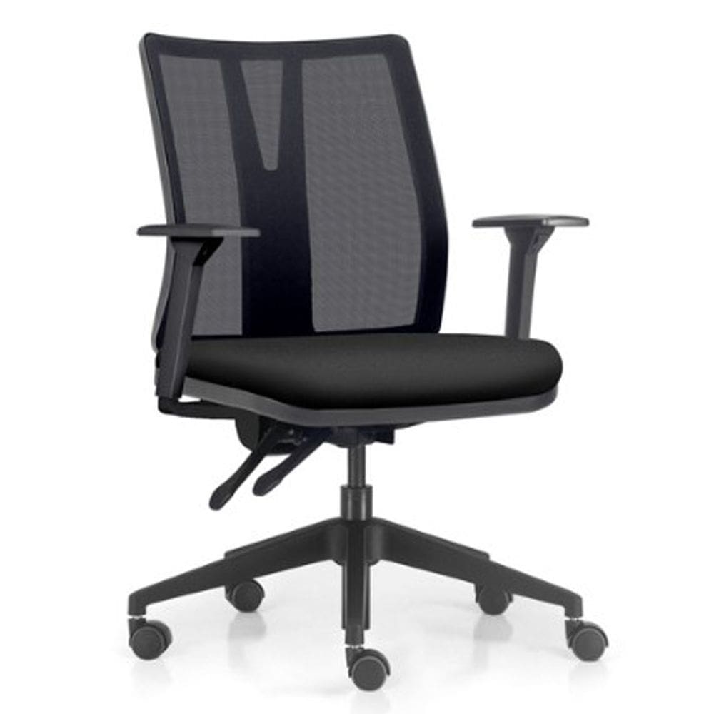 Cadeira de Escritório Giratória Diretor Flow F02 Base Preta Crepe Preto - Lyam Decor