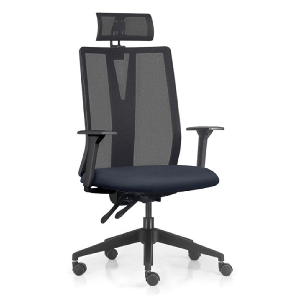 Cadeira Escritório Giratória Presidente Flow F02 Base Preta Sintético Azul - Lyam Decor