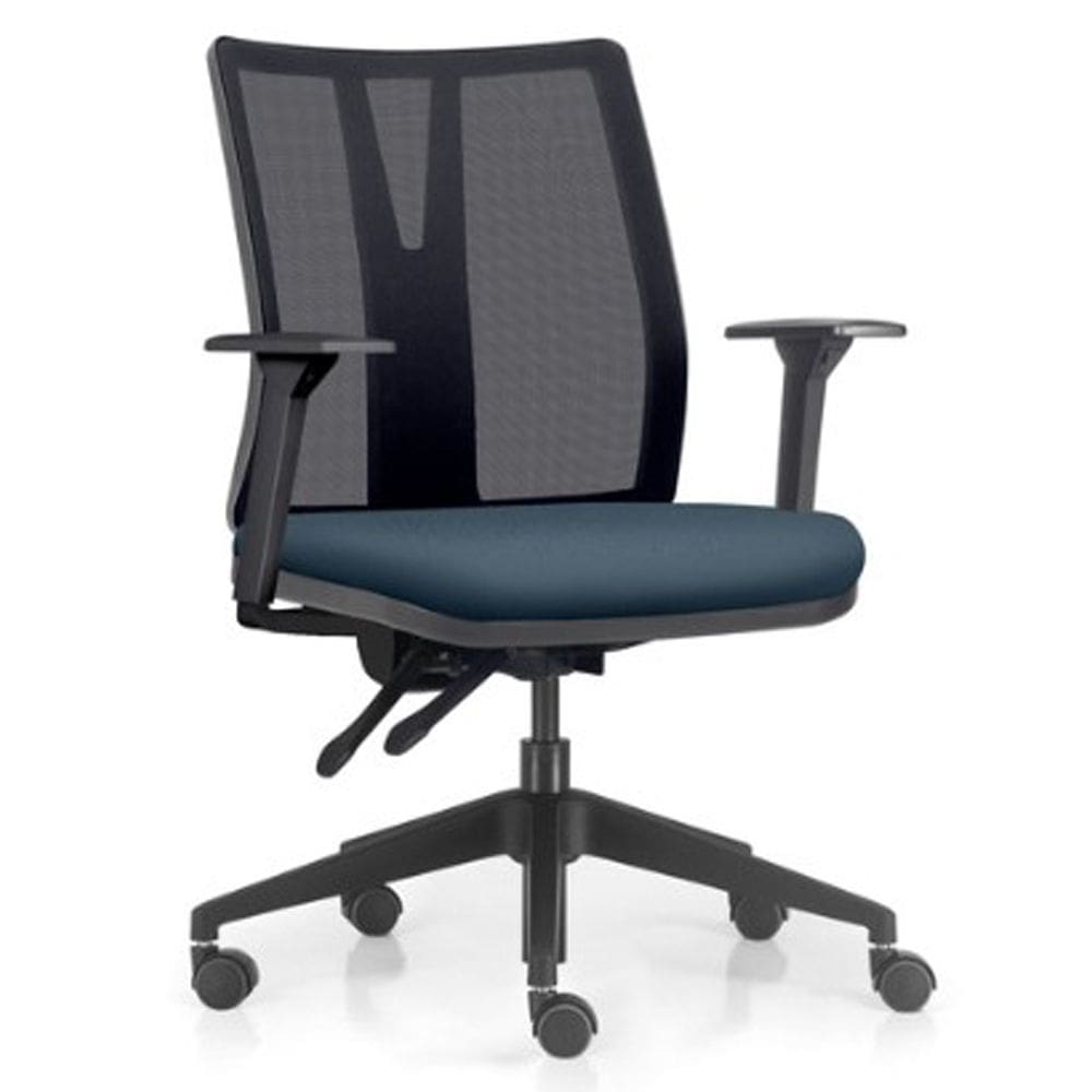 Cadeira de Escritório Giratória Diretor Flow F02 Base Preta Sintético Azul - Lyam Decor