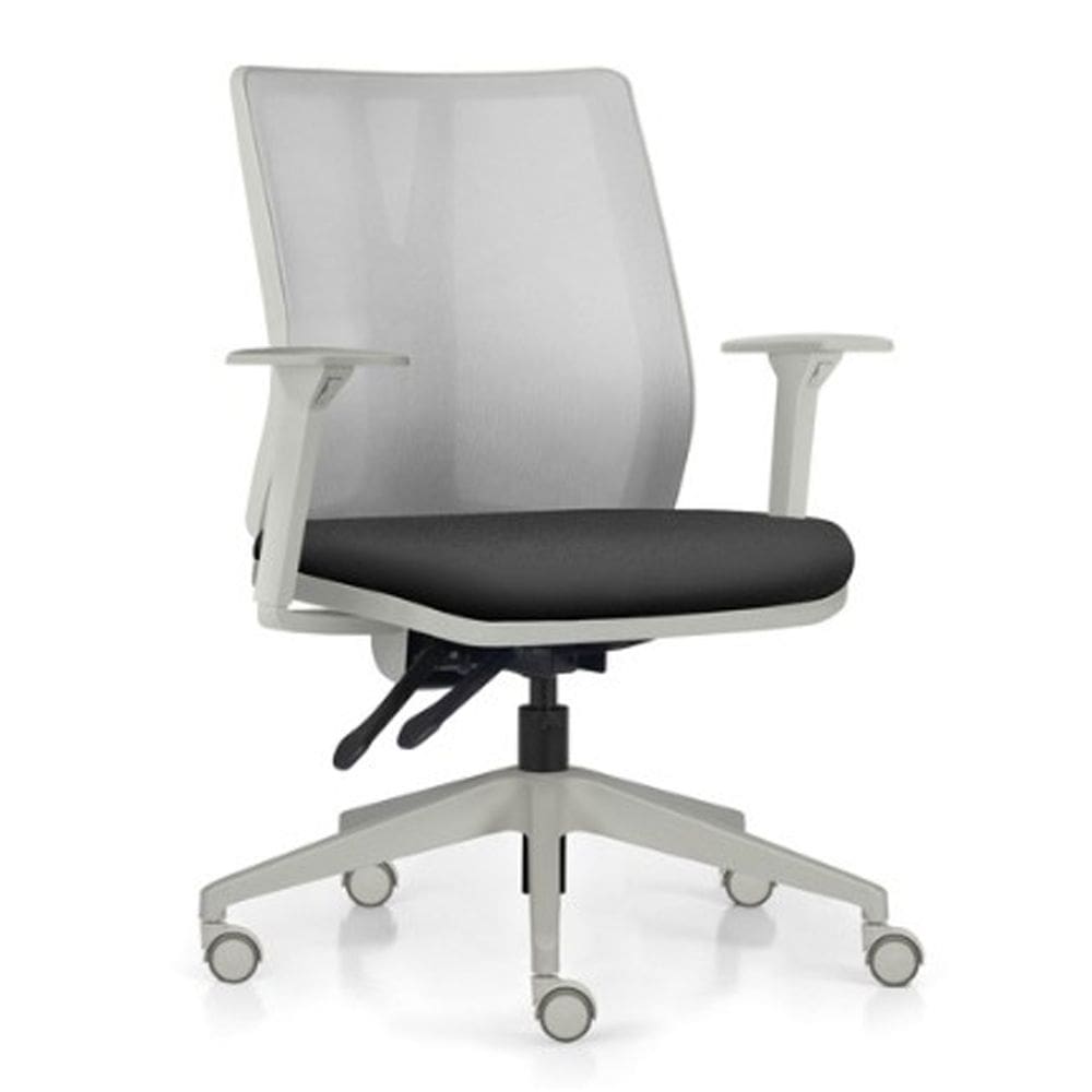 Cadeira de Escritório Giratória Diretor Flow F02 Base Cinza Crepe Preto - Lyam Decor