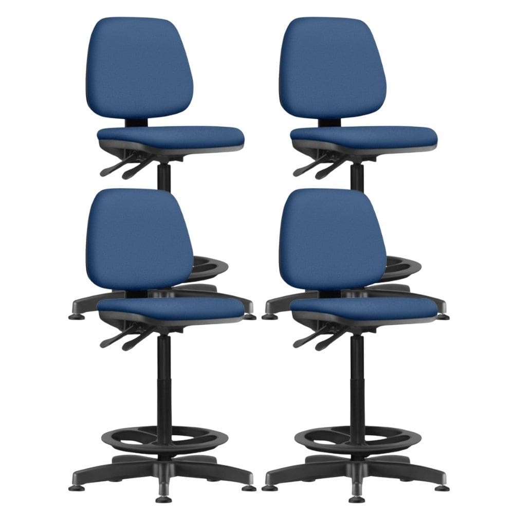 Kit 04 Cadeiras Caixa Alta Giratória Estofada Work F02 Crepe Azul - Lyam Decor