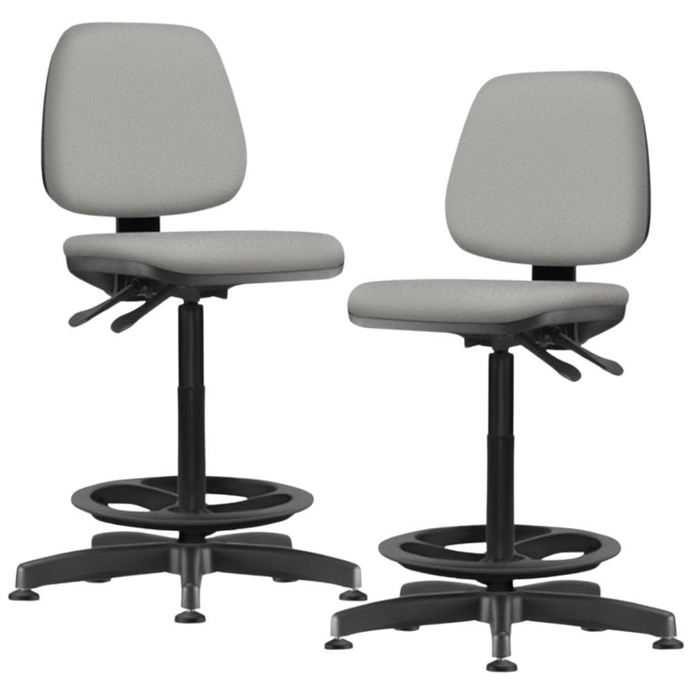 Kit 02 Cadeiras Caixa Alta Giratória Estofada Work F02 Crepe Cinza - Lyam Decor