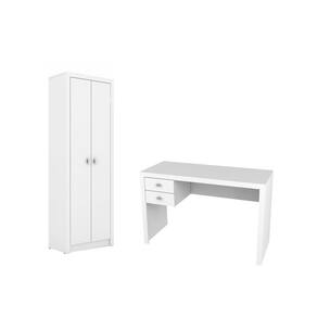 Escritório com Mesa para Computador 2 Gavetas Com Armário 2 Portas Branco - FdECOR