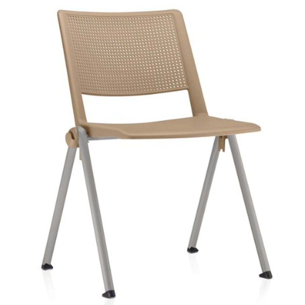 Cadeira Empilhável Fixa Lift F02 Base Aço Cinza Nude - Lyam Decor