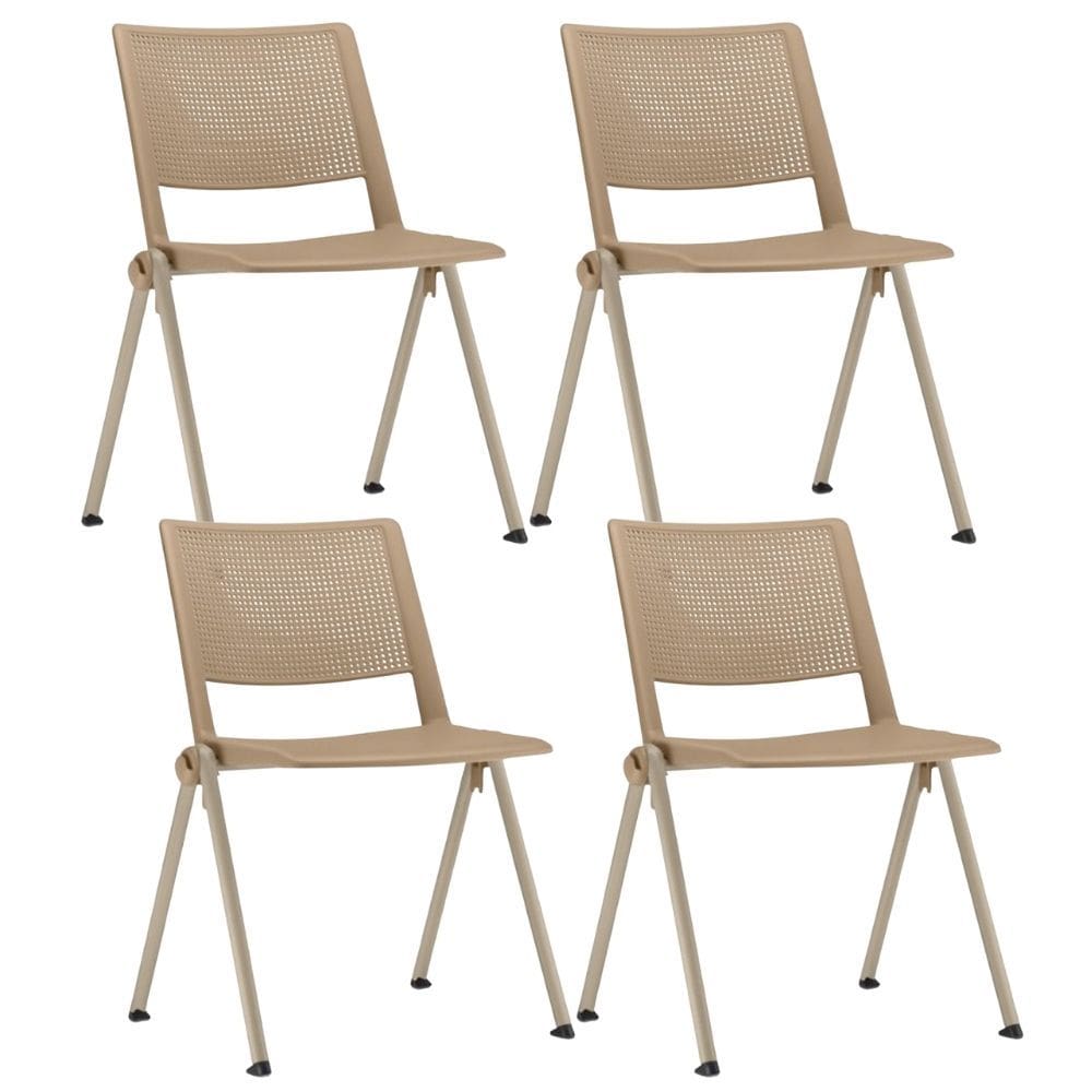 Kit 04 Cadeiras Empilhável Fixa Lift F02 Base Aço Preto Nude - Lyam Decor