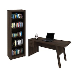 Escritório com Mesa para Computador 2 Gavetas Com Armário Prateleiras Portas Rústico - FdECOR