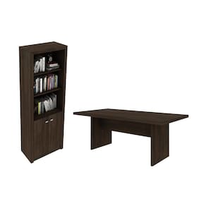 Escritório com Mesa para Computador Simples Com Armário Pareteleira 2 Portas Rústico - FdECOR