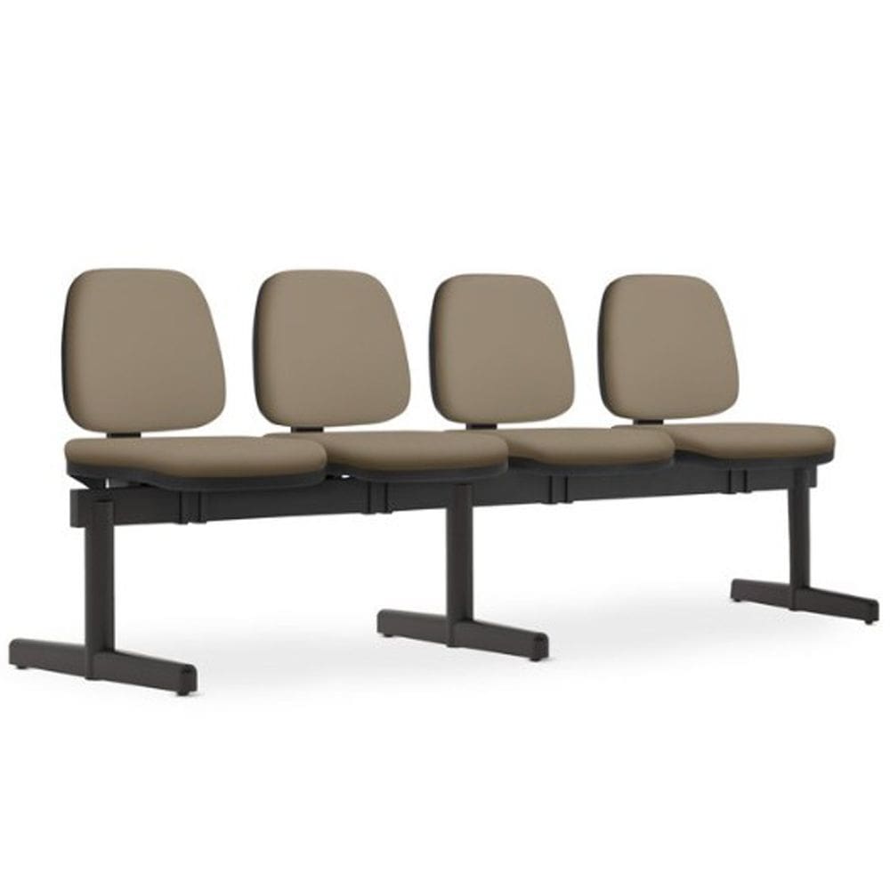 Cadeira Longarina 4 Lugares Recepção Sala de Espera Work F02 Sintético Bege Escuro - Lyam Decor