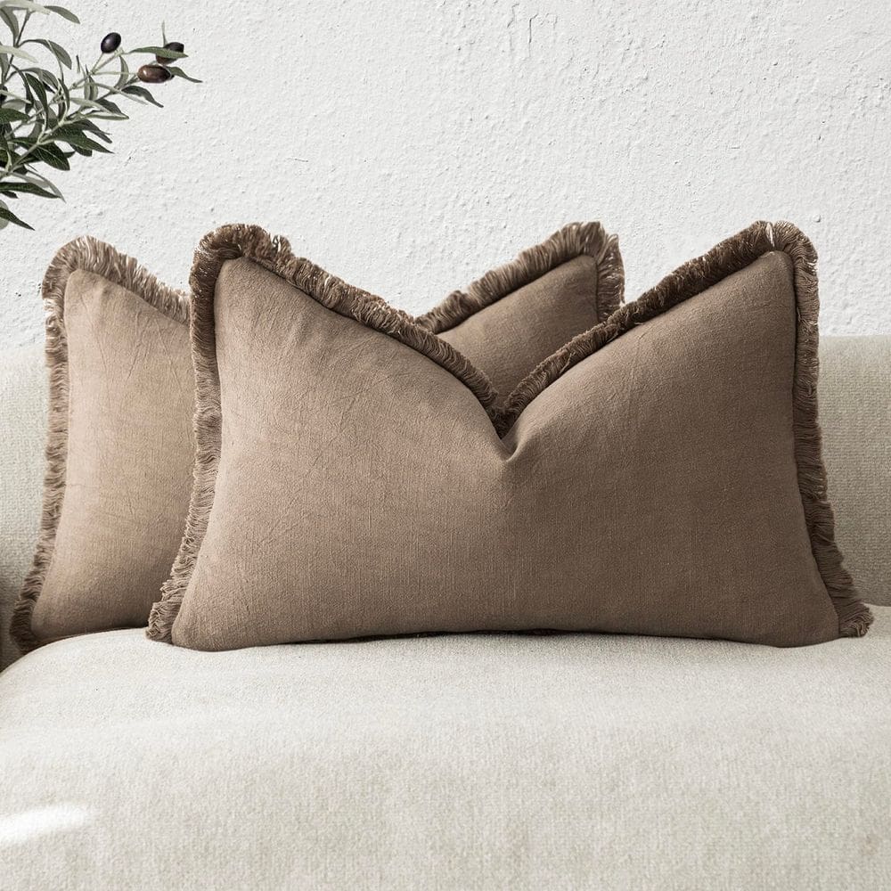 Capas de almofada Findtower Linen Fringe 30x60 cm marrom claro