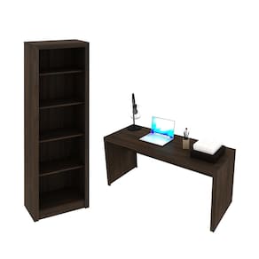 Escritório com Mesa para Computador Simples Gavetas e Armário Rústico - FdECOR