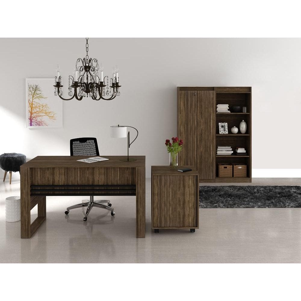 Conjunto Mesa para Computador, Balcão e 3 Armários para Escritório Nogal - FdECOR