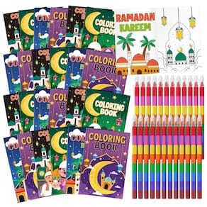 Conjunto de livros para colorir Cinrobiye Ramadan com 24 lápis empilháveis