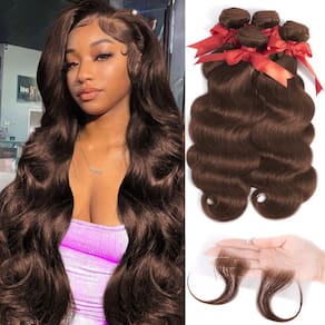Pacotes de cabelo LUXEDIVA Brown Body Wave 12A Indian 40-50 cm 4 unidades