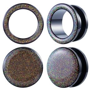 Medidores de ouvido POBAISITER Shiny Glitter Resina de Aço Inoxidável 4 unidades