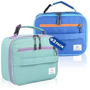 Lancheira com zíper duplo macio isolado Genteen, 2 pacotes azul+verde