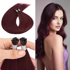 Extensões de cabelo KPVxxve I Tip Wine Red Straight 18 polegadas 50g
