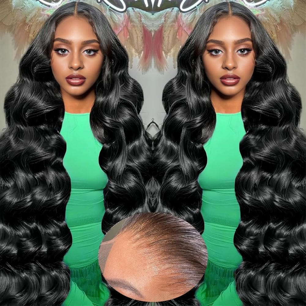 Peruca frontal de renda Rruaneal Body Wave 76 cm Cabelo humano 200% de densidade