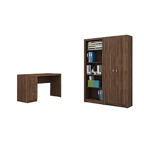 Escritório com Mesa para Computador e 2 Estantes Nogal - FdECOR