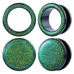 Medidores de ouvido POBAISITER Shiny Glitter Resina de Aço Inoxidável 4 unidades