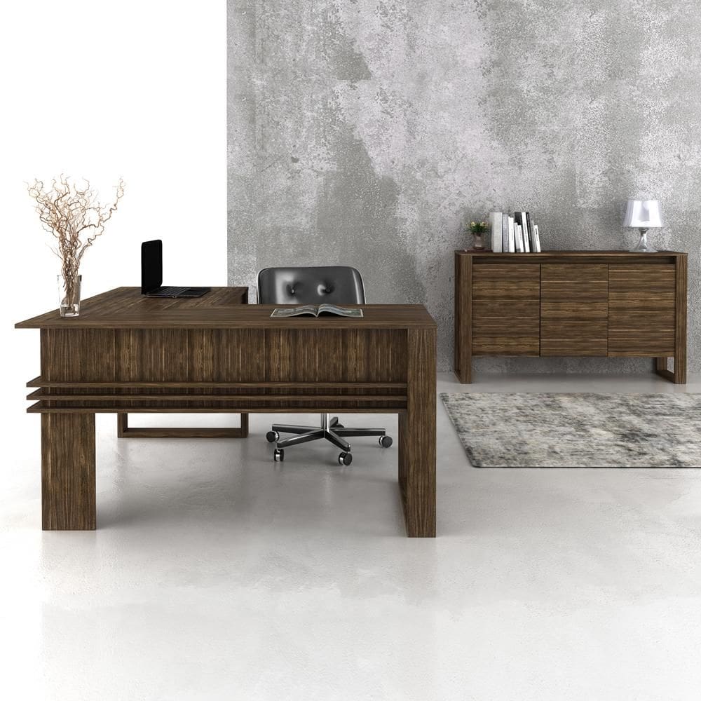 Conjunto Mesa para Computador e Balcão 2 Portas para Escritório Nogal - FdECOR