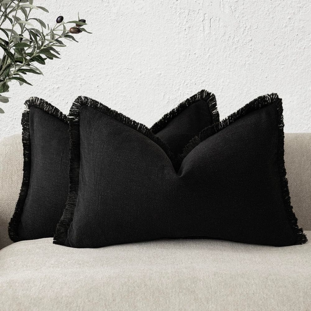 Capas de almofada Findtower Linen Fringe 30x60 cm pretas