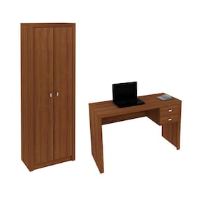Escritório com Mesa para Computador 2 Gavetas Com Armário 2 Portas Amendoa - FdECOR