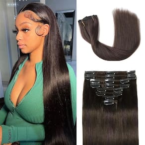 Extensões de cabelo Tebelove Clip em cabelo humano 100% real de 24"