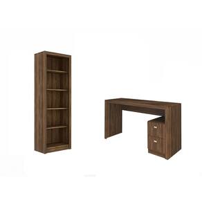 Escritório com Mesa para Computador 2 Gavetas Com Armário Prateleiras Portas Nogal - FdECOR