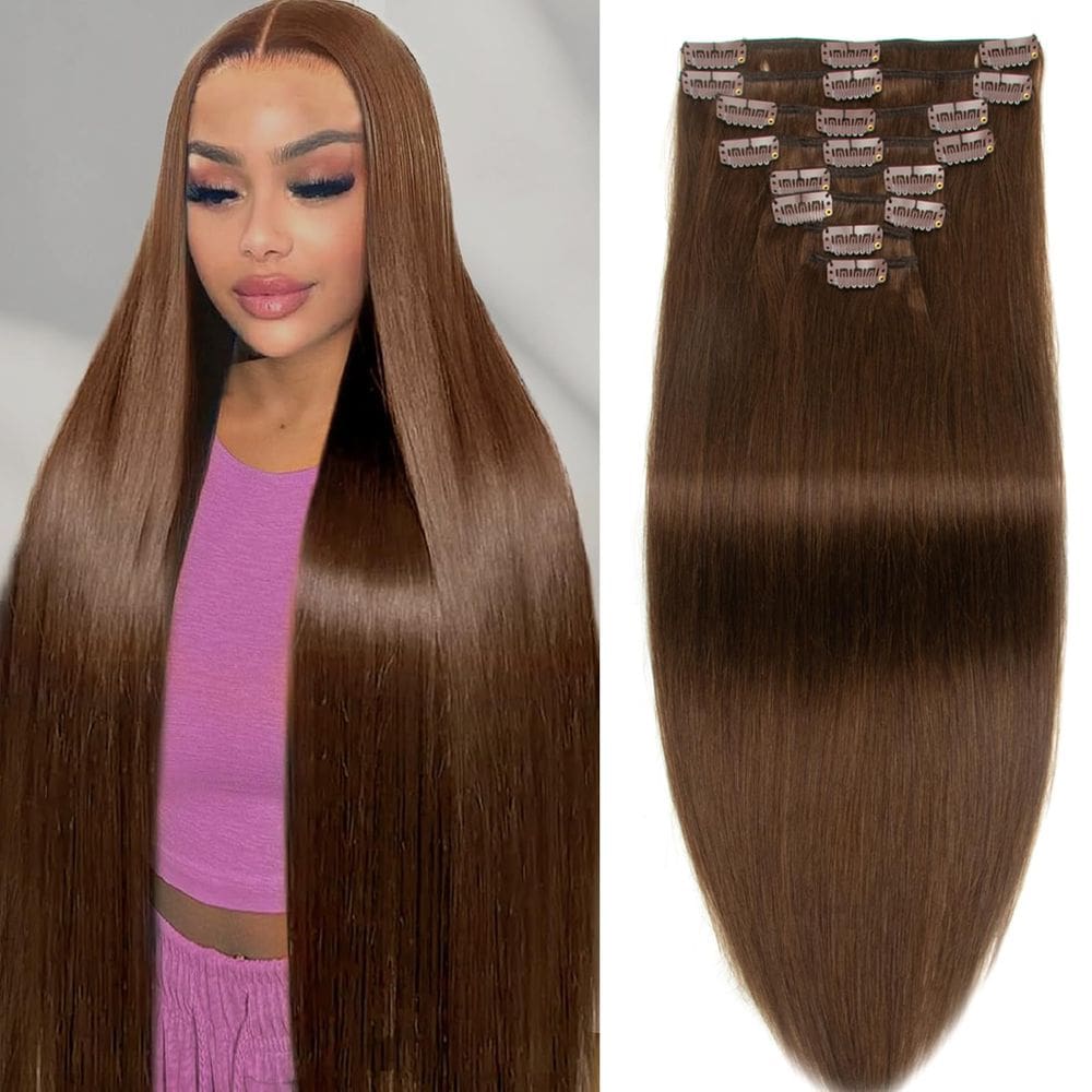 Extensões de cabelo Clip-in Doupor Chocolate Brown 45cm 100g