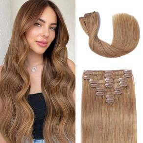 Extensões de cabelo Tebelove Clip em cabelo humano 100% real de 24"