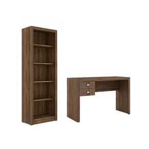Escritório com Mesa para Computador 2 Gavetas Com Armário Prateleiras Portas Nogal - FdECOR