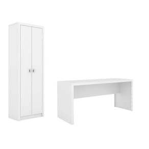 Escritório com Mesa para Computador Simples Gavetas e Armário 2 portas Branco - FdECOR