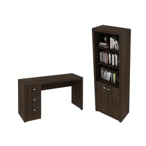 Escritório com Mesa para Computador c/ 3 Gavetas e Armário c/ Prateleiras 2 portas Rústico - FdECOR