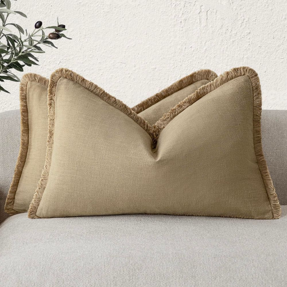 Capas de almofada Findtower Linen Fringe 30x60 cm cáqui claro