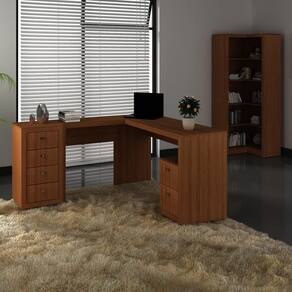 Escritório com Mesa para Computador e Armário Canto Amendoa - FdECOR