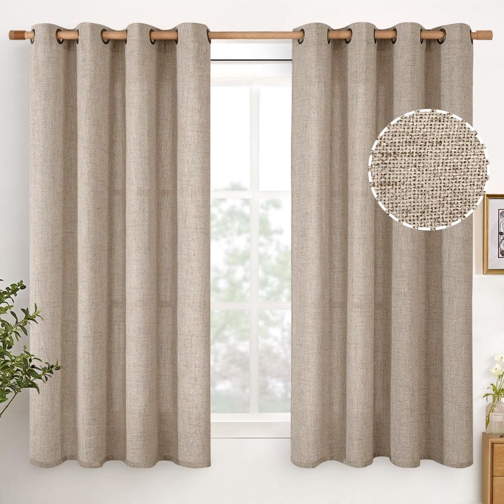 Cortinas YoungStex Dark Oatmeal Linen 115x114cm com ilhó