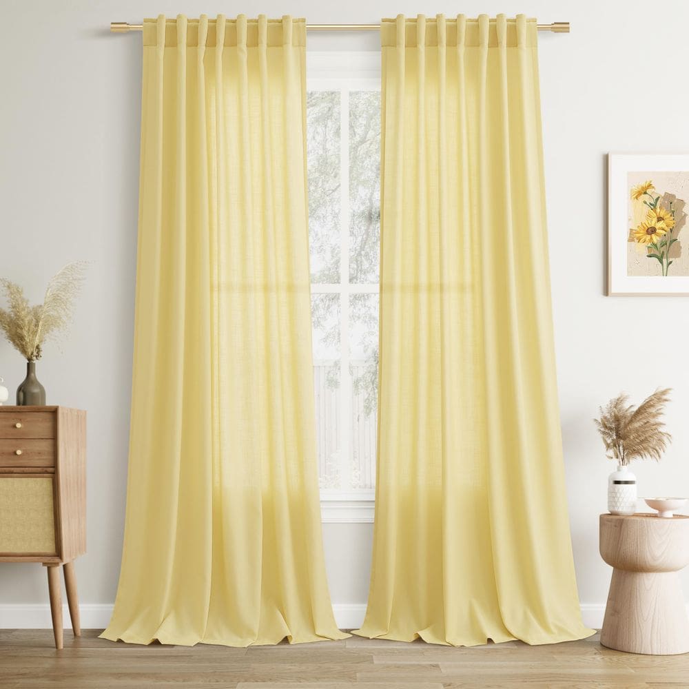 Cortinas Joywell Yellow Linen 260 cm H 2 painéis de filtragem de luz