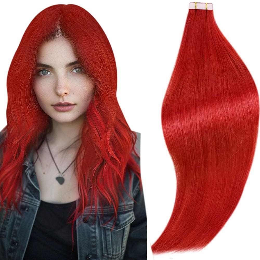 Fita adesiva em extensões de cabelo RUNATURE Red Human Hair 30cm 20g