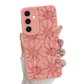 Capa de telefone MZELQ Silicone Hot Pink Floral para Samsung S24 Plus