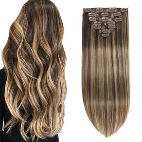 Extensões de cabelo Clip in Gampacy 40cm 120g castanho chocolate