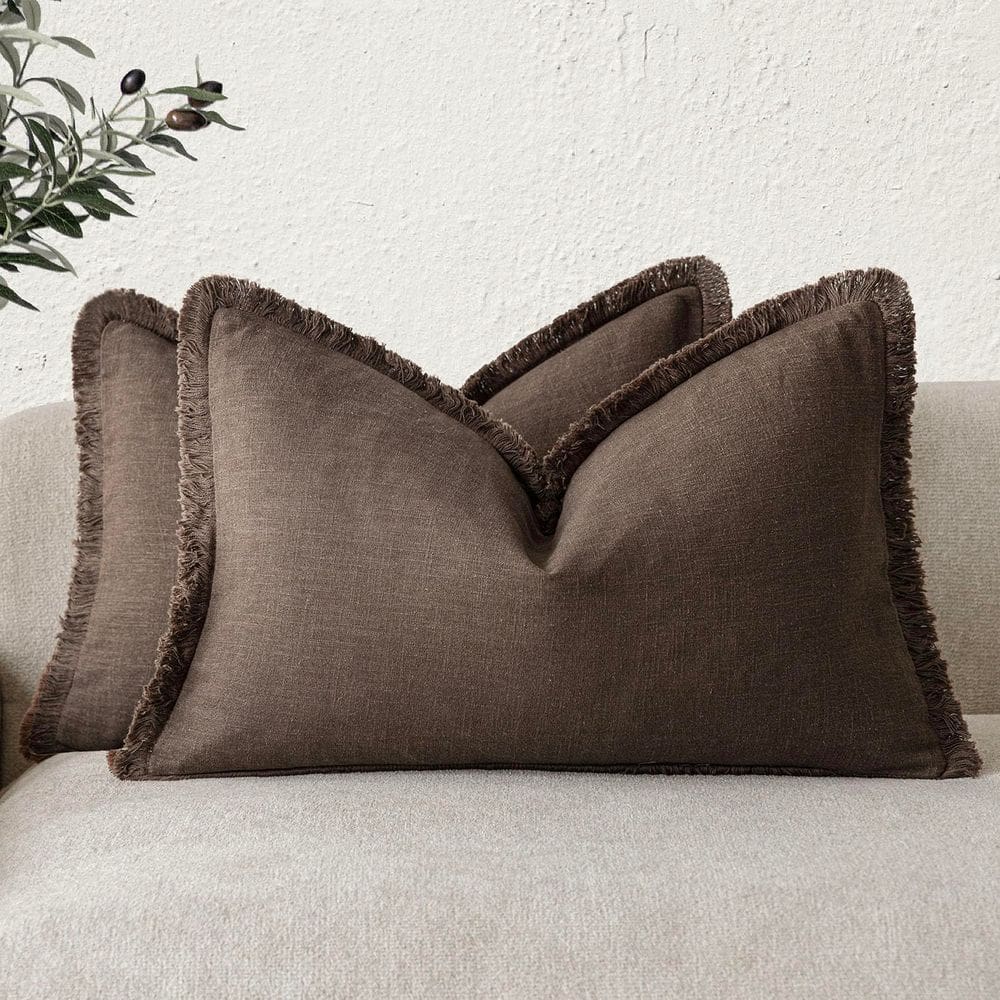 Conjunto de 2 capas de almofada Findtower Linen Frange de 30 x 60 cm