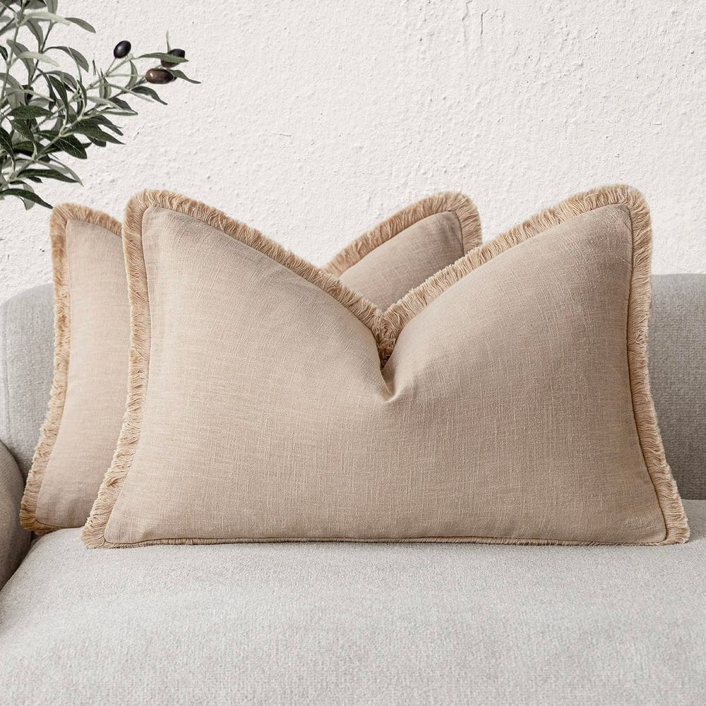 Conjunto de 2 capas de almofada Findtower Linen Frange de 30 x 60 cm